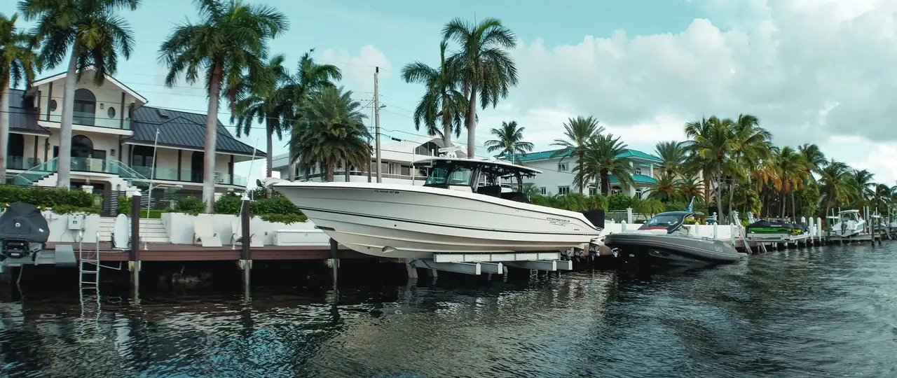 Boats lined up in a canal.